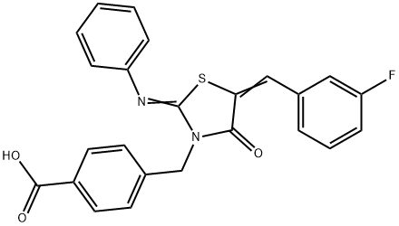 4-{[5-(3-fluorobenzylidene)-4-oxo-2-(phenylimino)-1,3-thiazolidin-3-yl]methyl}benzoic acid Structure