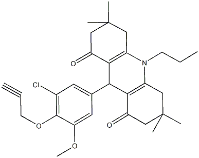 9-[3-chloro-5-methoxy-4-(2-propynyloxy)phenyl]-3,3,6,6-tetramethyl-10-propyl-3,4,6,7,9,10-hexahydro-1,8(2H,5H)-acridinedione 结构式