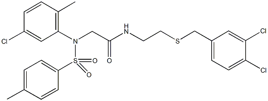 2-{5-chloro-2-methyl[(4-methylphenyl)sulfonyl]anilino}-N-{2-[(3,4-dichlorobenzyl)sulfanyl]ethyl}acetamide 化学構造式