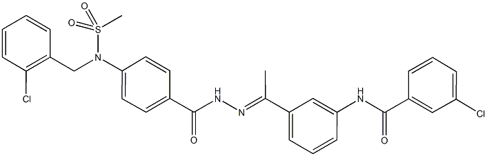 3-chloro-N-[3-(N-{4-[(2-chlorobenzyl)(methylsulfonyl)amino]benzoyl}ethanehydrazonoyl)phenyl]benzamide 化学構造式