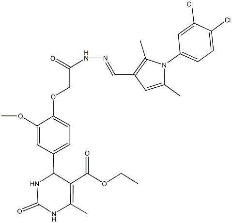 ethyl 4-{4-[2-(2-{[1-(3,4-dichlorophenyl)-2,5-dimethyl-1H-pyrrol-3-yl]methylene}hydrazino)-2-oxoethoxy]-3-methoxyphenyl}-6-methyl-2-oxo-1,2,3,4-tetrahydro-5-pyrimidinecarboxylate 化学構造式