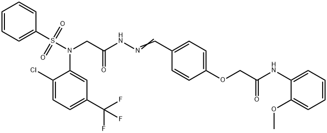 2-[4-(2-{[2-chloro(phenylsulfonyl)-5-(trifluoromethyl)anilino]acetyl}carbohydrazonoyl)phenoxy]-N-(2-methoxyphenyl)acetamide 结构式