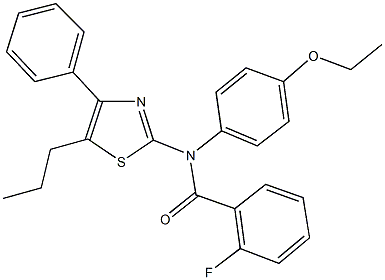 N-(4-ethoxyphenyl)-2-fluoro-N-(4-phenyl-5-propyl-1,3-thiazol-2-yl)benzamide 结构式