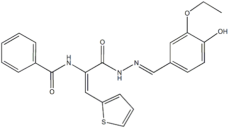 N-[1-{[2-(3-ethoxy-4-hydroxybenzylidene)hydrazino]carbonyl}-2-(2-thienyl)vinyl]benzamide 结构式