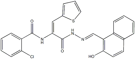 2-chloro-N-[1-({2-[(2-hydroxy-1-naphthyl)methylene]hydrazino}carbonyl)-2-(2-thienyl)vinyl]benzamide,507448-22-8,结构式