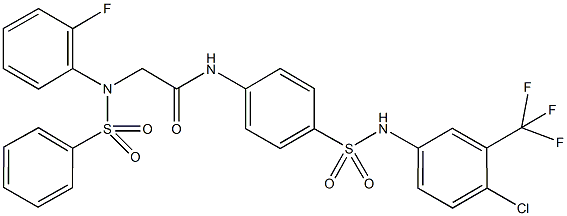 N-(4-{[4-chloro-3-(trifluoromethyl)anilino]sulfonyl}phenyl)-2-[2-fluoro(phenylsulfonyl)anilino]acetamide 化学構造式