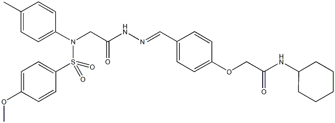 N-cyclohexyl-2-{4-[2-({[(4-methoxyphenyl)sulfonyl]-4-methylanilino}acetyl)carbohydrazonoyl]phenoxy}acetamide 化学構造式
