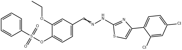 4-{2-[4-(2,4-dichlorophenyl)-1,3-thiazol-2-yl]carbohydrazonoyl}-2-ethoxyphenyl benzenesulfonate Struktur