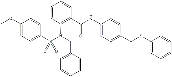 2-{benzyl[(4-methoxyphenyl)sulfonyl]amino}-N-{2-methyl-4-[(phenylsulfanyl)methyl]phenyl}benzamide 结构式