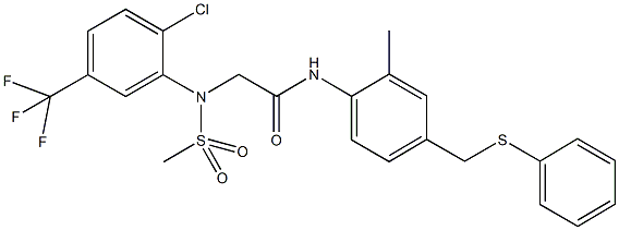 2-[2-chloro(methylsulfonyl)-5-(trifluoromethyl)anilino]-N-{2-methyl-4-[(phenylsulfanyl)methyl]phenyl}acetamide Structure