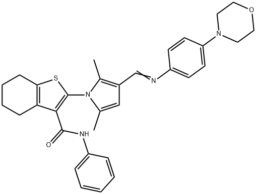 2-[2,5-dimethyl-3-({[4-(4-morpholinyl)phenyl]imino}methyl)-1H-pyrrol-1-yl]-N-phenyl-4,5,6,7-tetrahydro-1-benzothiophene-3-carboxamide Structure