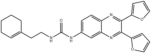 N-[2-(1-cyclohexen-1-yl)ethyl]-N'-[2,3-di(2-furyl)-6-quinoxalinyl]urea Struktur