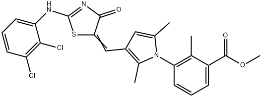 methyl 3-[3-({2-[(2,3-dichlorophenyl)imino]-4-oxo-1,3-thiazolidin-5-ylidene}methyl)-2,5-dimethyl-1H-pyrrol-1-yl]-2-methylbenzoate,508187-04-0,结构式