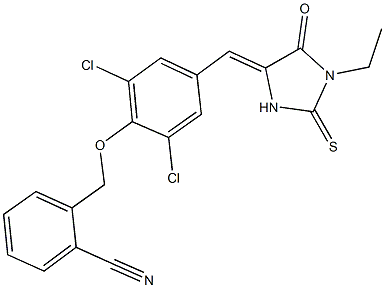 2-({2,6-dichloro-4-[(1-ethyl-5-oxo-2-thioxo-4-imidazolidinylidene)methyl]phenoxy}methyl)benzonitrile Structure