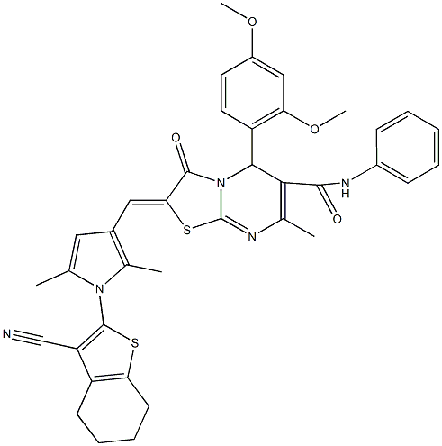 2-{[1-(3-cyano-4,5,6,7-tetrahydro-1-benzothien-2-yl)-2,5-dimethyl-1H-pyrrol-3-yl]methylene}-5-(2,4-dimethoxyphenyl)-7-methyl-3-oxo-N-phenyl-2,3-dihydro-5H-[1,3]thiazolo[3,2-a]pyrimidine-6-carboxamide Structure
