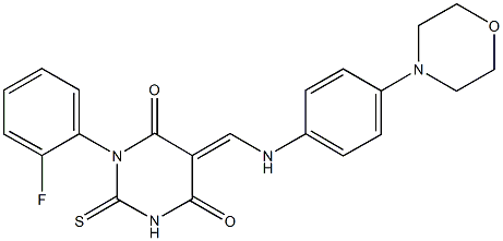1-(2-fluorophenyl)-5-{[4-(4-morpholinyl)anilino]methylene}-2-thioxodihydro-4,6(1H,5H)-pyrimidinedione Struktur