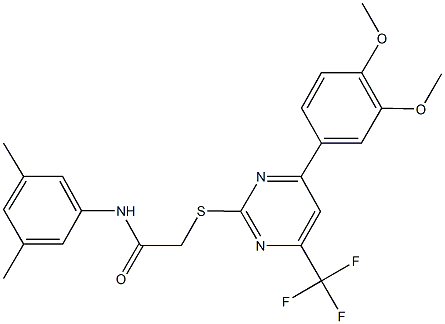 2-{[4-(3,4-dimethoxyphenyl)-6-(trifluoromethyl)-2-pyrimidinyl]sulfanyl}-N-(3,5-dimethylphenyl)acetamide Structure