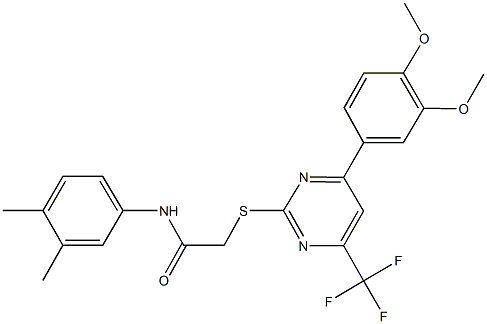 2-{[4-(3,4-dimethoxyphenyl)-6-(trifluoromethyl)-2-pyrimidinyl]sulfanyl}-N-(3,4-dimethylphenyl)acetamide|