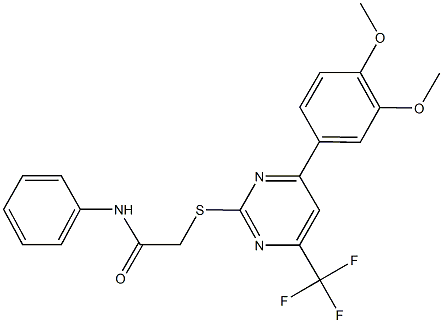 2-{[4-(3,4-dimethoxyphenyl)-6-(trifluoromethyl)-2-pyrimidinyl]sulfanyl}-N-phenylacetamide Structure