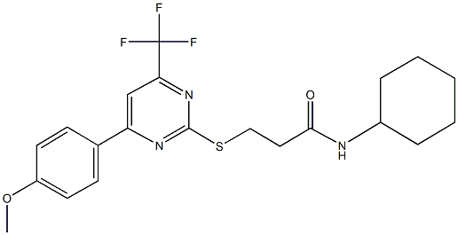 N-cyclohexyl-3-{[4-(4-methoxyphenyl)-6-(trifluoromethyl)-2-pyrimidinyl]sulfanyl}propanamide Structure