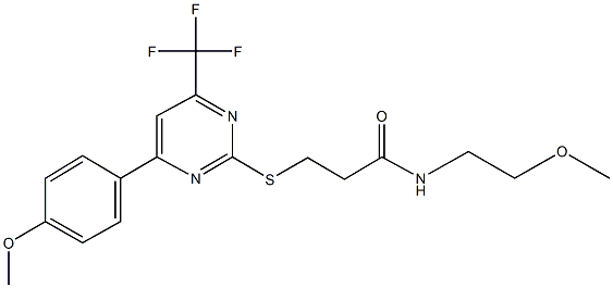 N-(2-methoxyethyl)-3-{[4-(4-methoxyphenyl)-6-(trifluoromethyl)-2-pyrimidinyl]sulfanyl}propanamide Structure