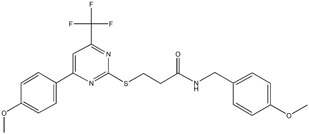 N-(4-methoxybenzyl)-3-{[4-(4-methoxyphenyl)-6-(trifluoromethyl)-2-pyrimidinyl]sulfanyl}propanamide 化学構造式