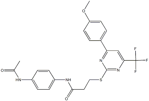N-[4-(acetylamino)phenyl]-3-{[4-(4-methoxyphenyl)-6-(trifluoromethyl)-2-pyrimidinyl]sulfanyl}propanamide 结构式