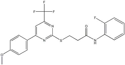 N-(2-fluorophenyl)-3-{[4-(4-methoxyphenyl)-6-(trifluoromethyl)-2-pyrimidinyl]sulfanyl}propanamide 化学構造式