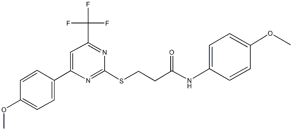 N-(4-methoxyphenyl)-3-{[4-(4-methoxyphenyl)-6-(trifluoromethyl)-2-pyrimidinyl]sulfanyl}propanamide 结构式