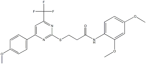 N-(2,4-dimethoxyphenyl)-3-{[4-(4-methoxyphenyl)-6-(trifluoromethyl)-2-pyrimidinyl]sulfanyl}propanamide Struktur