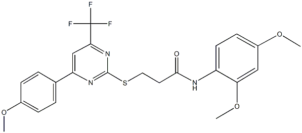 N-(2,4-dimethoxyphenyl)-3-{[4-(4-methoxyphenyl)-6-(trifluoromethyl)-2-pyrimidinyl]sulfanyl}propanamide 化学構造式