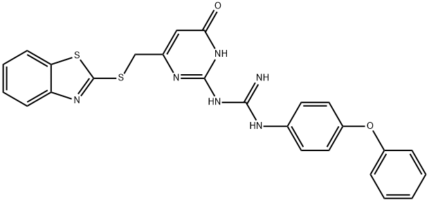 N-{6-[(1,3-benzothiazol-2-ylsulfanyl)methyl]-4-oxo-1,4-dihydropyrimidin-2-yl}-N''-(4-phenoxyphenyl)guanidine,511514-16-2,结构式