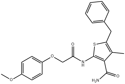 5-benzyl-2-{[(4-methoxyphenoxy)acetyl]amino}-4-methyl-3-thiophenecarboxamide 化学構造式