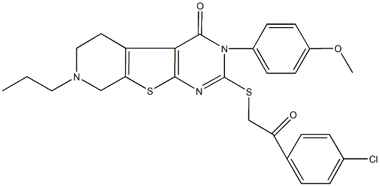 2-{[2-(4-chlorophenyl)-2-oxoethyl]sulfanyl}-3-(4-methoxyphenyl)-7-propyl-5,6,7,8-tetrahydropyrido[4',3':4,5]thieno[2,3-d]pyrimidin-4(3H)-one 化学構造式
