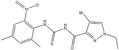 N-[(4-bromo-1-ethyl-1H-pyrazol-3-yl)carbonyl]-N'-{2-nitro-4,6-dimethylphenyl}thiourea Structure