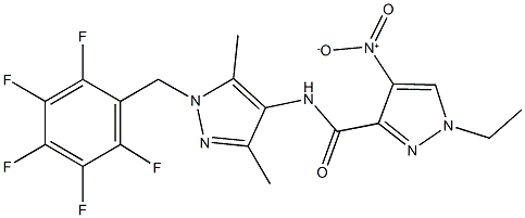 N-[3,5-dimethyl-1-(2,3,4,5,6-pentafluorobenzyl)-1H-pyrazol-4-yl]-1-ethyl-4-nitro-1H-pyrazole-3-carboxamide,512808-43-4,结构式