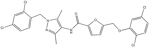 N-[1-(2,4-dichlorobenzyl)-3,5-dimethyl-1H-pyrazol-4-yl]-5-[(2,5-dichlorophenoxy)methyl]-2-furamide Struktur