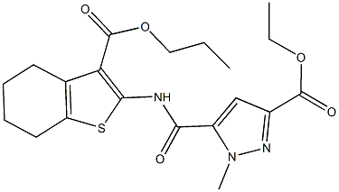 ethyl 1-methyl-5-({[3-(propoxycarbonyl)-4,5,6,7-tetrahydro-1-benzothien-2-yl]amino}carbonyl)-1H-pyrazole-3-carboxylate Structure