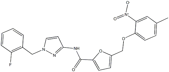 N-[1-(2-fluorobenzyl)-1H-pyrazol-3-yl]-5-({2-nitro-4-methylphenoxy}methyl)-2-furamide Structure