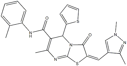 2-[(1,3-dimethyl-1H-pyrazol-4-yl)methylene]-7-methyl-N-(2-methylphenyl)-3-oxo-5-(2-thienyl)-2,3-dihydro-5H-[1,3]thiazolo[3,2-a]pyrimidine-6-carboxamide Structure
