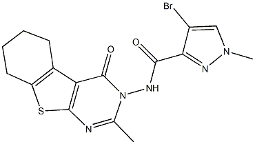 4-bromo-1-methyl-N-(2-methyl-4-oxo-5,6,7,8-tetrahydro[1]benzothieno[2,3-d]pyrimidin-3(4H)-yl)-1H-pyrazole-3-carboxamide Struktur