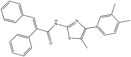 N-[4-(3,4-dimethylphenyl)-5-methyl-1,3-thiazol-2-yl]-2,3-diphenylacrylamide 化学構造式