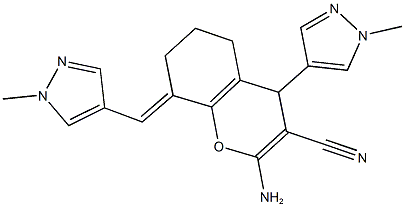 2-amino-4-(1-methyl-1H-pyrazol-4-yl)-8-[(1-methyl-1H-pyrazol-4-yl)methylene]-5,6,7,8-tetrahydro-4H-chromene-3-carbonitrile Structure