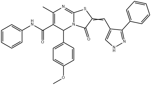 5-(4-methoxyphenyl)-7-methyl-3-oxo-N-phenyl-2-[(3-phenyl-1H-pyrazol-4-yl)methylene]-2,3-dihydro-5H-[1,3]thiazolo[3,2-a]pyrimidine-6-carboxamide Structure