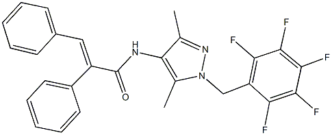 N-[3,5-dimethyl-1-(2,3,4,5,6-pentafluorobenzyl)-1H-pyrazol-4-yl]-2,3-diphenylacrylamide Struktur