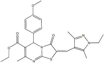 ethyl 2-[(1-ethyl-3,5-dimethyl-1H-pyrazol-4-yl)methylene]-5-(4-methoxyphenyl)-7-methyl-3-oxo-2,3-dihydro-5H-[1,3]thiazolo[3,2-a]pyrimidine-6-carboxylate,512811-92-6,结构式