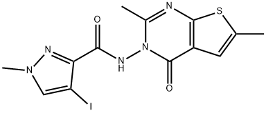 N-(2,6-dimethyl-4-oxothieno[2,3-d]pyrimidin-3(4H)-yl)-4-iodo-1-methyl-1H-pyrazole-3-carboxamide 结构式
