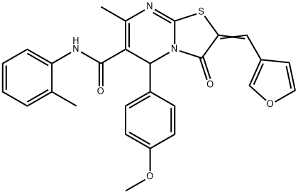 2-(3-furylmethylene)-5-(4-methoxyphenyl)-7-methyl-N-(2-methylphenyl)-3-oxo-2,3-dihydro-5H-[1,3]thiazolo[3,2-a]pyrimidine-6-carboxamide 结构式