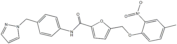 5-({2-nitro-4-methylphenoxy}methyl)-N-[4-(1H-pyrazol-1-ylmethyl)phenyl]-2-furamide Structure