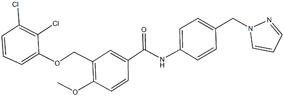 3-[(2,3-dichlorophenoxy)methyl]-4-methoxy-N-[4-(1H-pyrazol-1-ylmethyl)phenyl]benzamide Structure